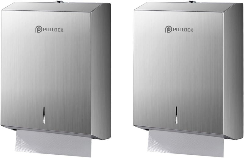 pollock Commercial PaperTowel Holder Dispenser Wall Mount 2 PCS, Stainless Steel Bathroom Paper Towel Holder, Toilet Paper Napkin Holder, C Fold Multifold Trifold Paper Towel Dispenser - Image 1